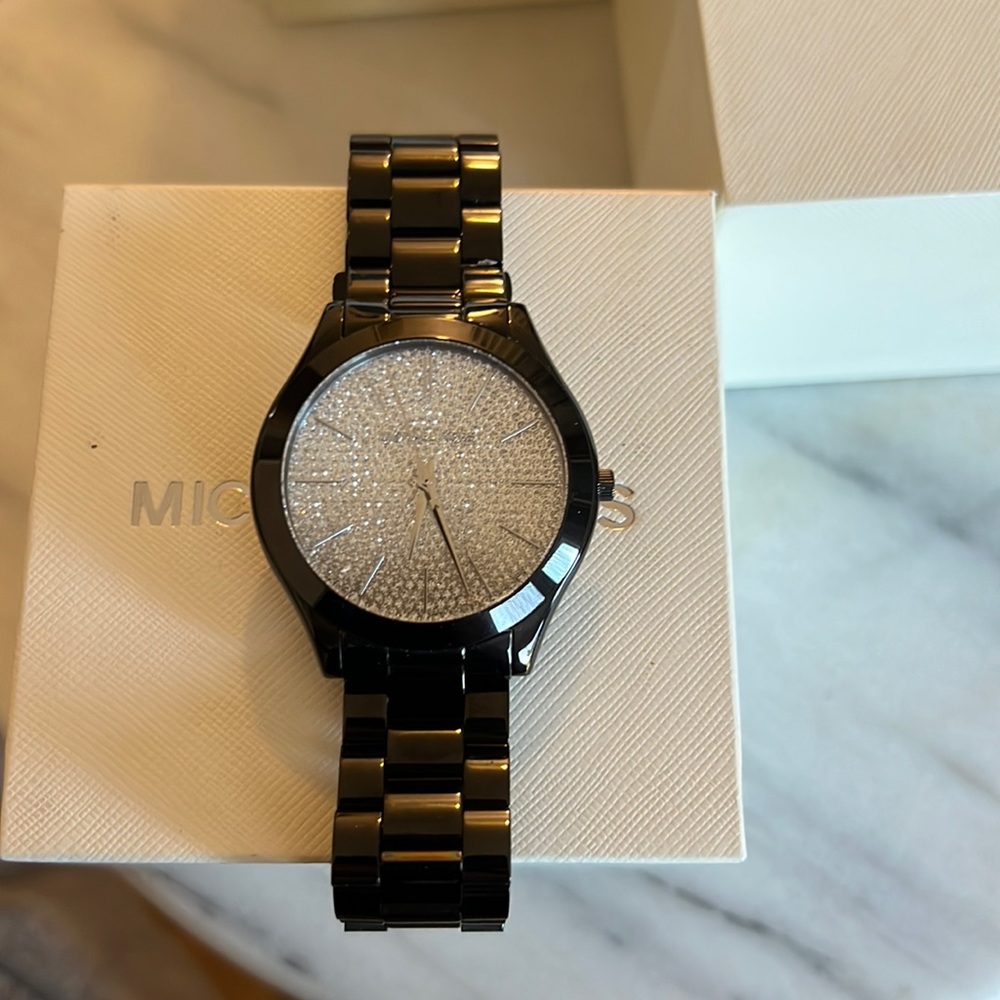 Black with silver watch